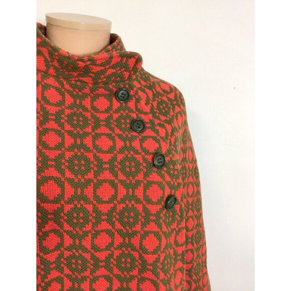 Vintage 70's Celtique Welsh Woollen Jacquard Cape Coat Womens Small - Picture 6 of 10